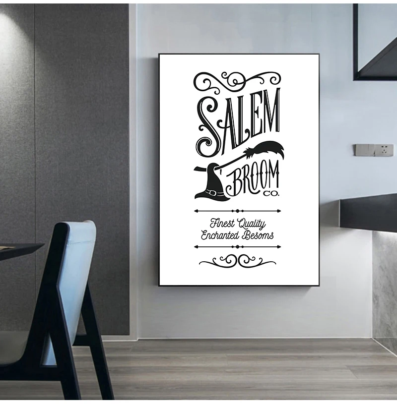 Poster Prints Great for Halloween Rustic Home and Modern Farmhouse Decoration Canvas Painting Salem Broom Co Sign Canvas Art