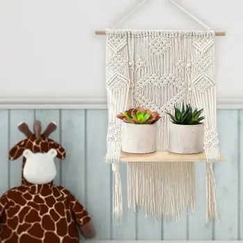 

Handmade Woven Tapestry Shelf Bohemian Wooden Storage Shelves DIY Tapestry Shelf Hangable Home Wall Decor For Home