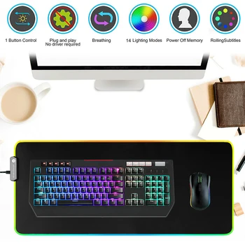 

Large RGB LED Backlight Mouse Pad Gaming USB Keyboard Mice Laptop PC Mat Non-Slip Soft Pad