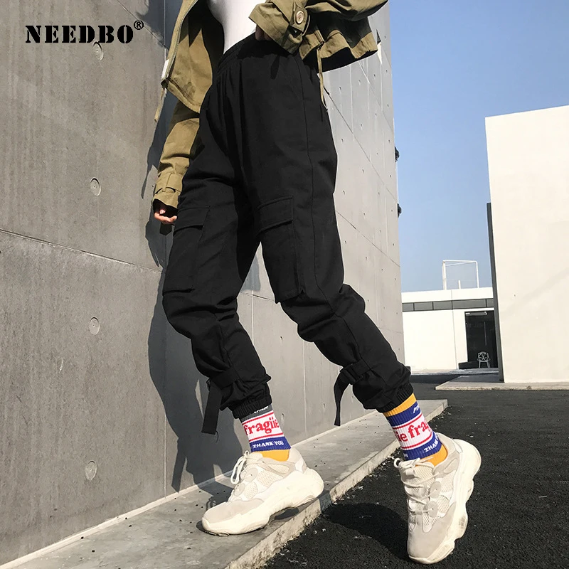 

NEEDBO Women Pants Jogger Summer Dance Black Cargo Pants Women Casual Loose Cotton Women Trousers High Waisted Pantalon Female