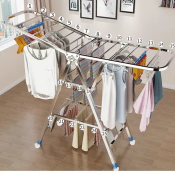 

Stainless steel drying rack floor folding indoor household cool drying rack balcony simple children hanging clothes rack