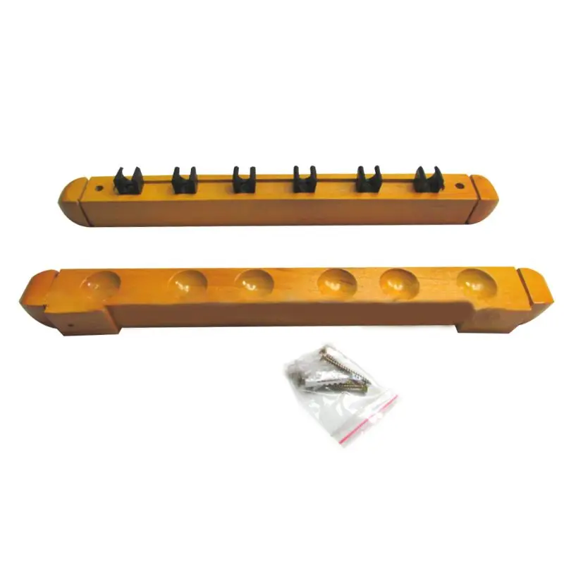 Wall Mounted Hardwood 6 Billiard Pool Cues Wood Rack Billiard Poles