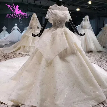 شراءAIJINGYU مخازن العباءات الباكستانية الأميرة الكرة محلات الزفاف الملكي الملكة ثوب زفاف كم طويل