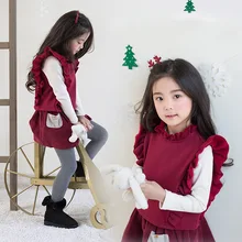 Бархатный жилет для девочек; Сезон Зима; коллекция года; Новая продукция из Южной Кореи; кружевной жилет для маленьких девочек; Толстый жилет для детей среднего и большого размера