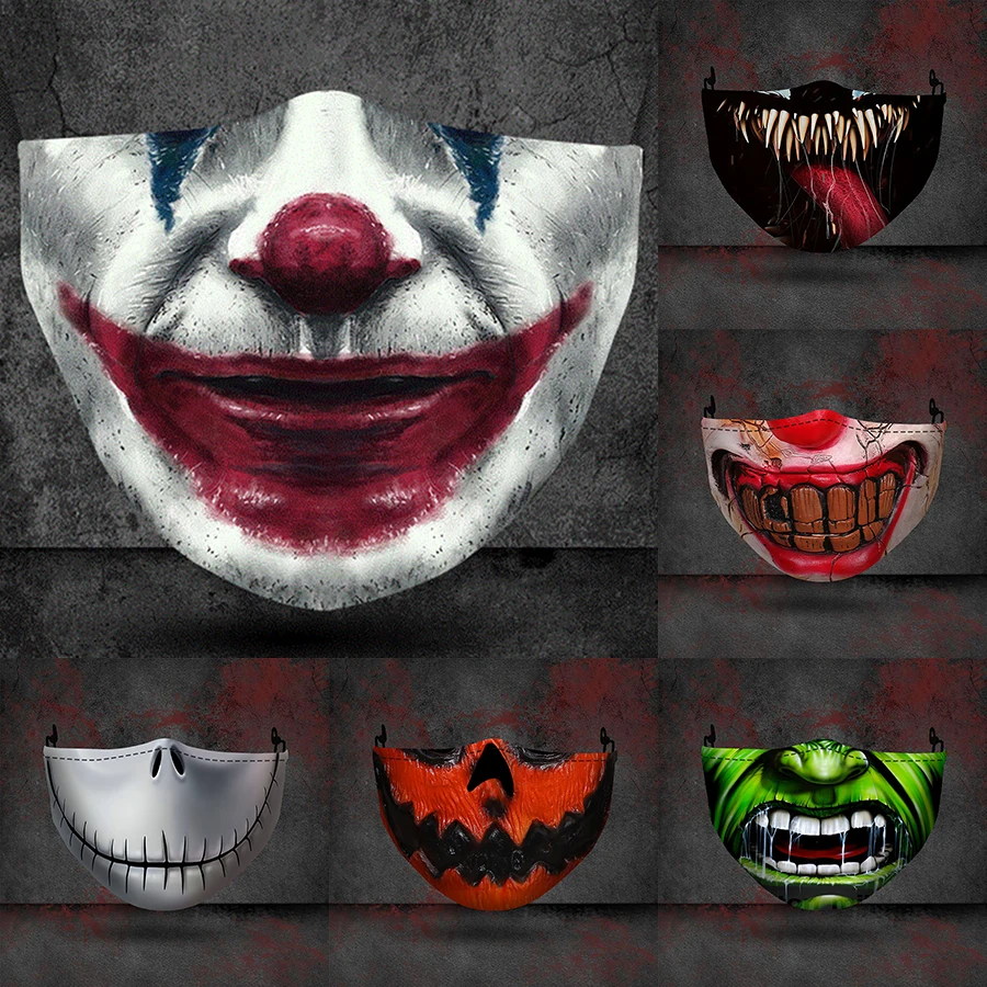 3D Halloween Face Masks Reuseable Horror Cosplay Mask Party Masquerade Joker Half Mouth With 2 Filters | Дом и сад