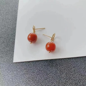 

1Pc Chinese red natural south red earrings 14K gold fashion gem ring crystal healing stone gift for ladies