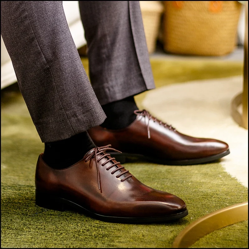 New Classic Pointed Toe Man Welted Shoes Genuine Leather Formal Dress Oxfords Handmade Heels Wedding Party Men's Flats SS665