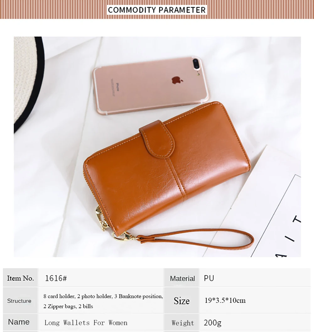 Women Oil Wax Leather Women's Wallet Female Purses Big Capacity Hasp Zipper Purse Ladies Long Wristlet Clutch Coin Card Holders Women Oil Wax Leather Women's Wallet Female Purses Big Capacity Hasp Zipper Purse Ladies Long Wristlet Clutch Coin Card Holders