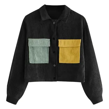 

FREE OSTRICH Fashionable women's blouse long sleeve stitching corduroy cardigan jacket