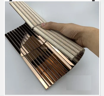 

High-Grade Rose Gold Stainless Steel mosaic tile Strip shape Metal Mosaic 3D Decorative Wall Tiles Metal Wall