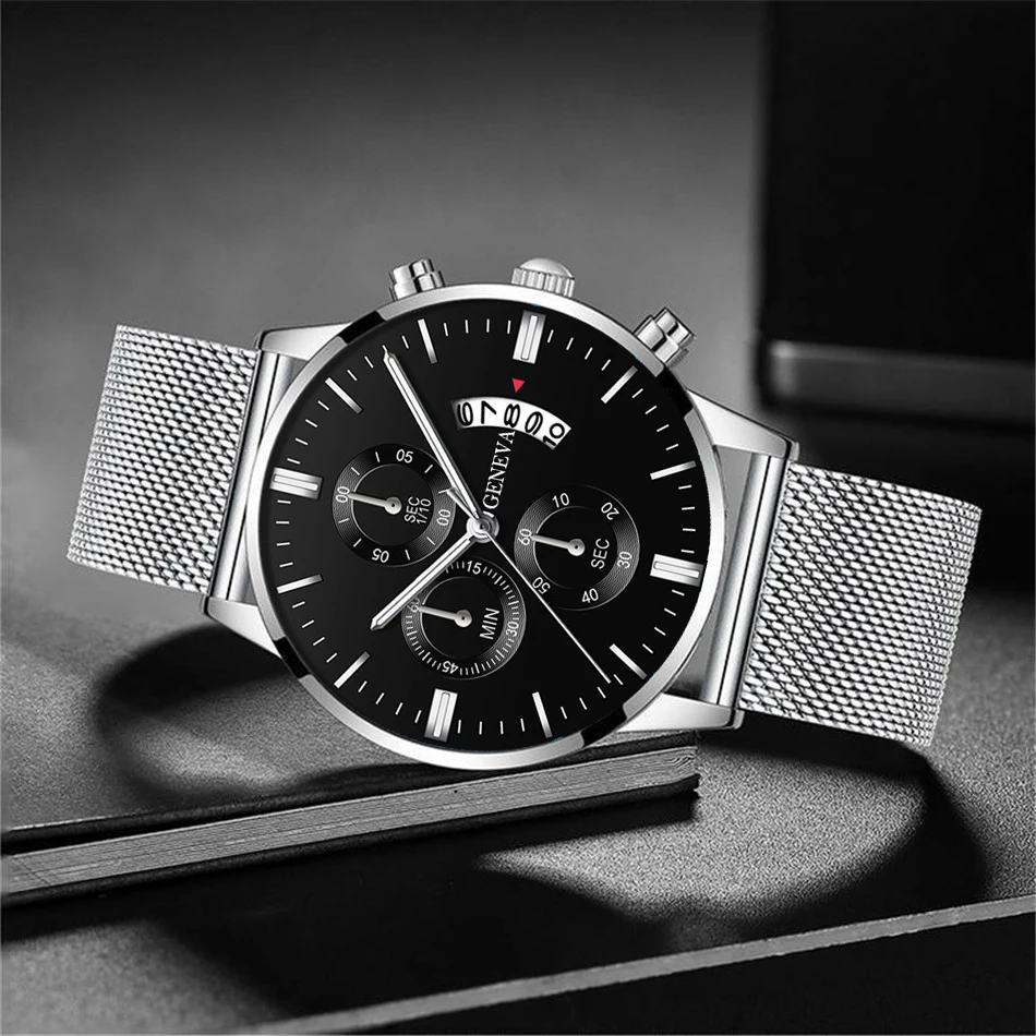 Fashion Mens Sports Watches Luxury Men Stainless Steel Mesh Belt Watch Male Business Quartz Wristwatch Leather Bracelet Clock