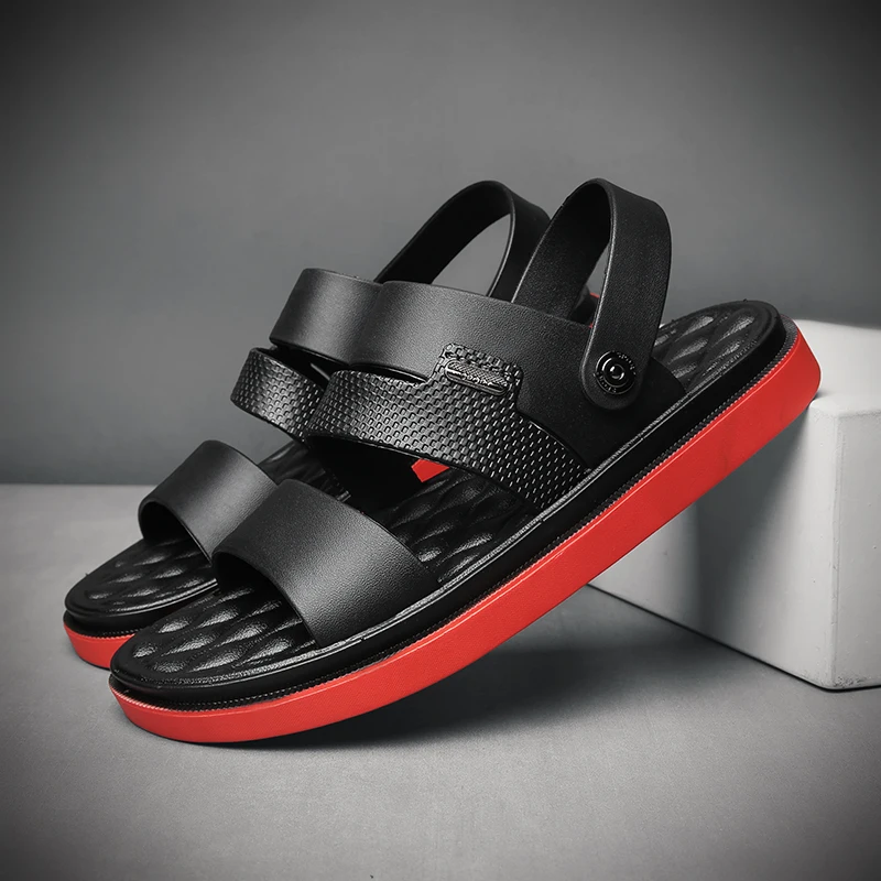 

CASOIPRA Summer Men's Sandals Outdoor Leather Breathable Light Men Roman Beach Sandals Footwear Flip Flops Black Slippers