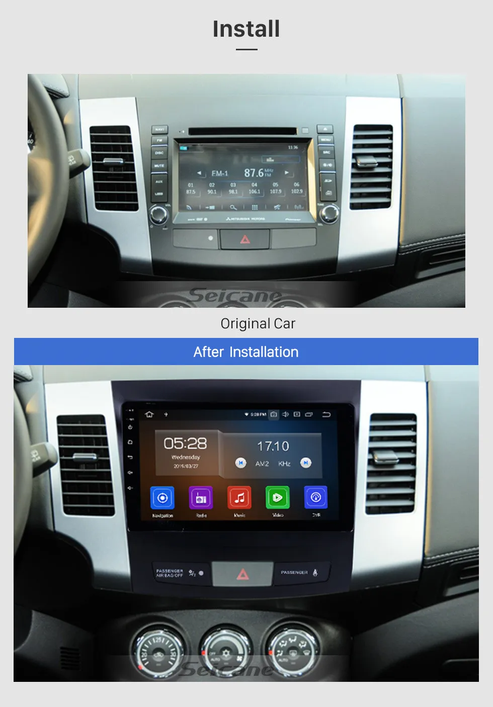 Perfect Seicane 9 inch Android 9.0 Car Radio GPS navigation Unit Player for 2006-2014 Mitsubishi OUTLANDER Bluetooth 4G WIFI 1