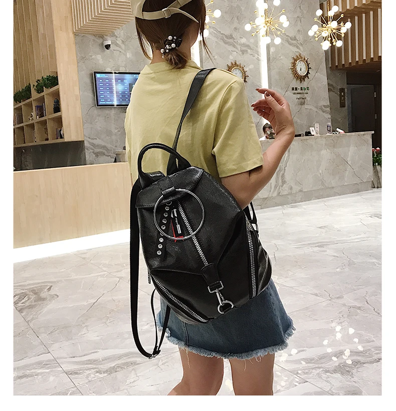 Женский рюкзак на молнии, женские кожаные рюкзаки для девочек-подростков, сумка-мешок, рюкзак с защитой от кражи, серебряная сумка Rugzak mochila XA578H