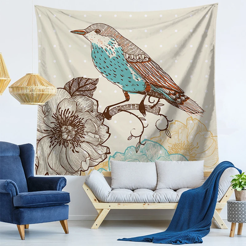 Bird Flower Tapestry Wall Hanging Psychedelic Birds Wall Tapestry Bohemian Mandala Hippie Tapestry for Bedroom - Color: 1