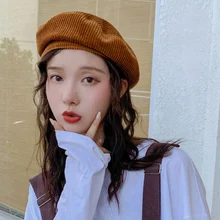 Вышитые буквы берет Мода Harajuku Вельветовая шапка женская осень зима Ретро Регулируемый берет 4 цвета