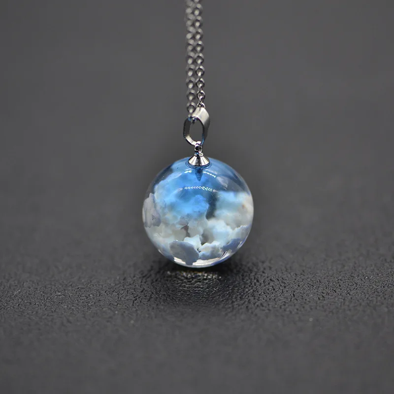 Градиент голубое небо и белые облака, прозрачный кристалл смолы кулон, дамы и творческие ювелирные ожерелья ручной работы X1815 - Окраска металла: 11