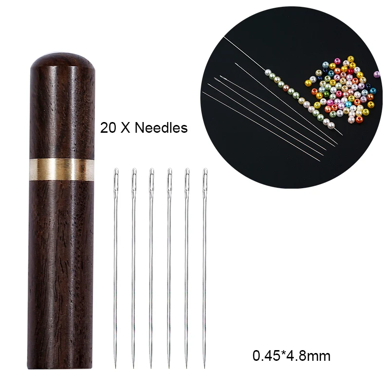 Beading 0.45x4.8cm LMDZ 20 шт. ручные швейные иглы из нержавеющей стали вышивка крест шовная игла большой глаз пряжа швейная игла с бутылкой из черного дерева - Цвет: Beading 0.45x4.8cm
