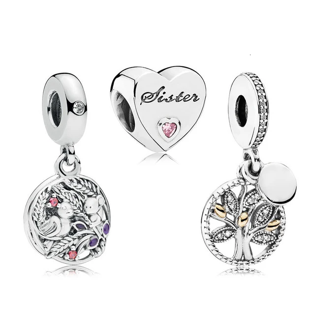 

100% 925 Sterling Silver Pendant ALWAYS ON HIS SIDE PENDURATED CHARME SISTER'S LOVE Bead CHARME Set