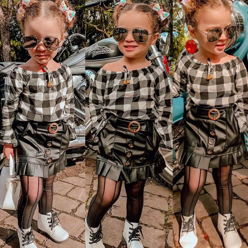 Emmababy комплект одежды для маленьких девочек на осень, клетчатый Топ, футболка с длинными рукавами, юбка, платье, наряды, набор одежды для ребенка