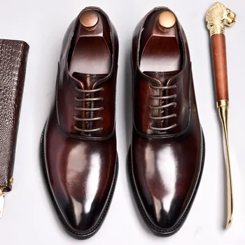 

Lace-up Men Leather Shoes Business Dress Suit Shoes Men Brand Bullock Genuine Leather Black Lace Up Wedding Mens Shoes