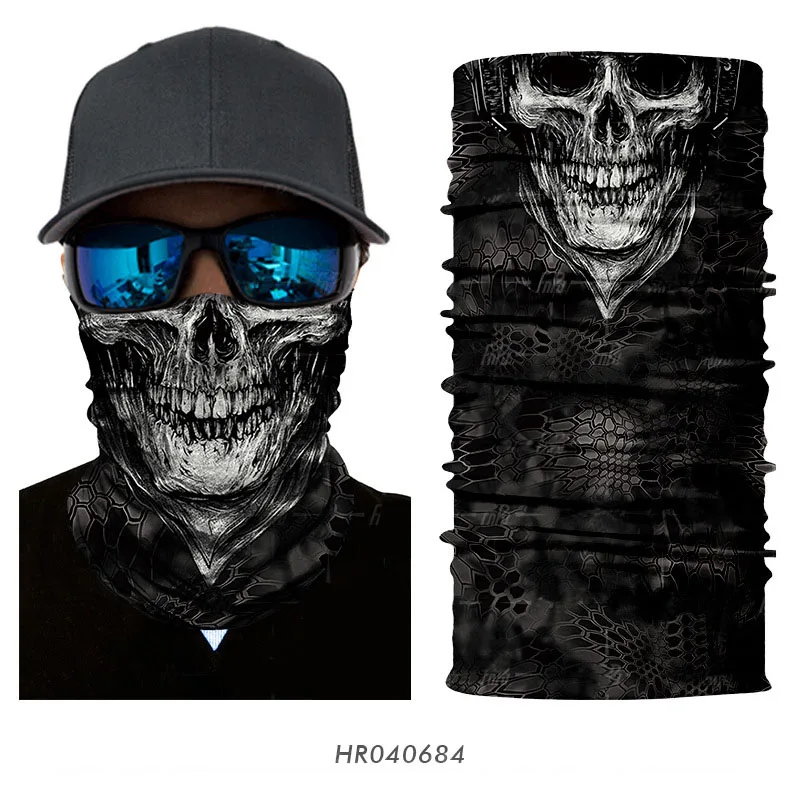3D бесшовная маска для лица с черепом, Балаклава, трубчатый шарф, мотоциклетная повязка на голову, повязка на шею, маска с призрачным скелетом, Байкерская повязка на голову - Цвет: HR040684