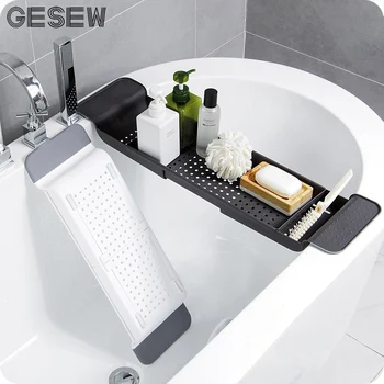 

GESEW Retractable Bathtub Storage Rack Stainless Steel Drain Shelf Tiletry placement Multi-function Kitchen Bathroom Accessories