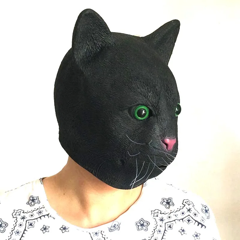 Черная голова кота маски для взрослых Реалистичная латексная маска животного Пасхальный карнавал Хэллоуин косплей реквизит Вечеринка нарядное платье игрушки