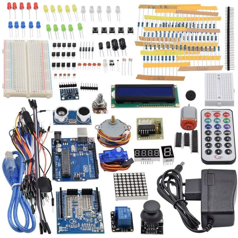 

Ultimate Starter Kit including Ultrasonic Sensor, UNO R3, LCD1602 Screen for arduino UNO Mega2560 UNO Nano with Plastic Box EU P