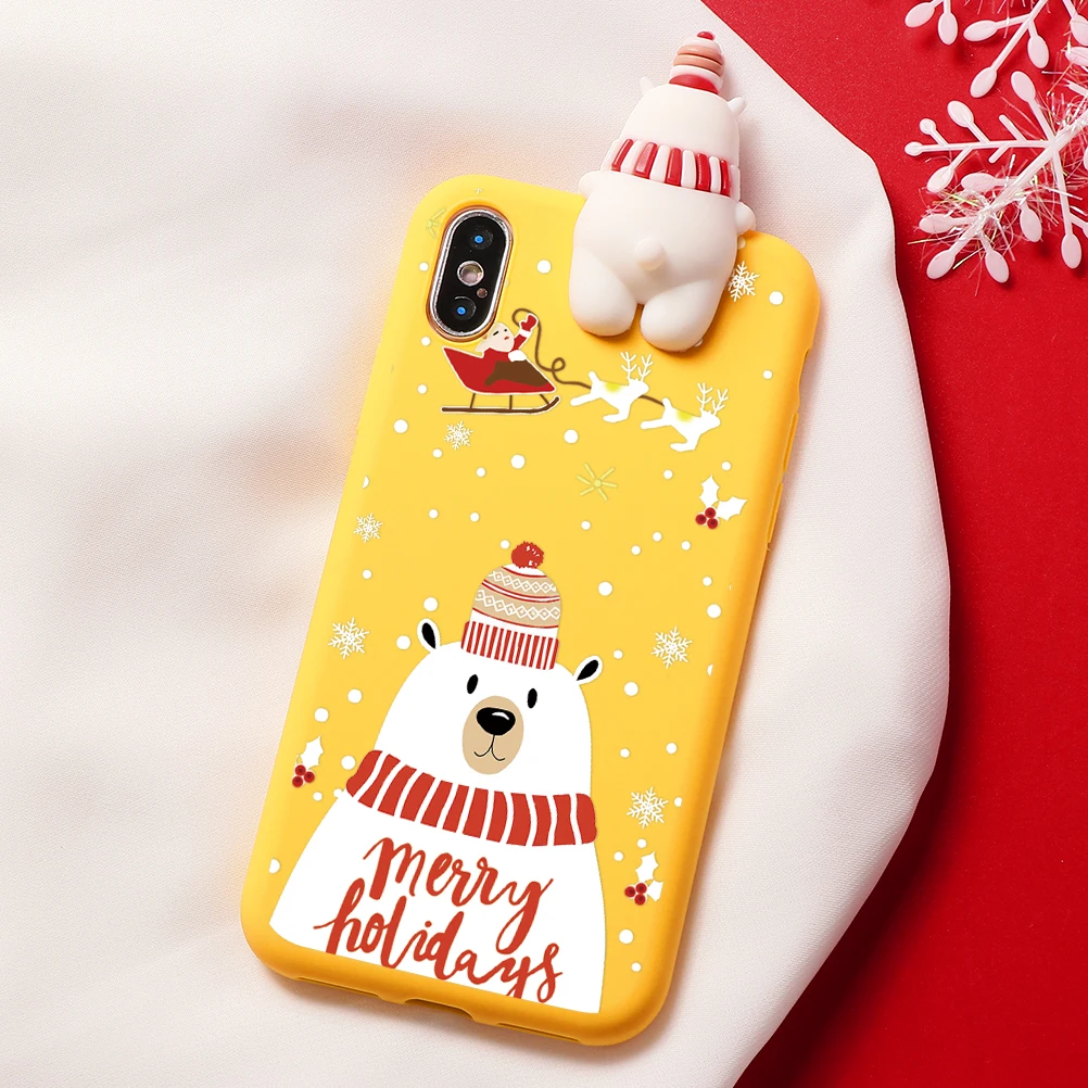Рождественская мультяшная оболочка мобильного телефона, лось, снеговик, лось, медведь, Санта Клаус, подходит для iPhone6/6s/7/8/X/XR/11/11pro/11 promax - Цвет: Yellow bear