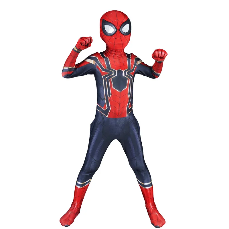 Kids Spiderman Suit Костюм Человека-паука для взрослых, мальчиков, Питер Паркер, Железный Человек-паук, дальний от дома, косплей, спандекс, зентай, костюм, праздничный комбинезон, маска - Цвет: Kids Spiderman Suit