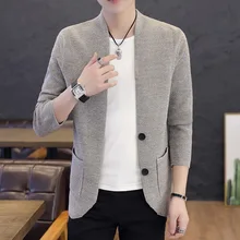 Осень мужской свитер-кардиган длинный рукав вязаный тонкий молодежный тренд культивировать один благонравный свитер