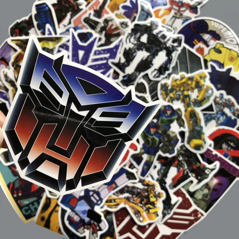 50 шт./лот, Autobots, наклейка, значок Decepticons, персонализированный, водонепроницаемый, чехол на колесиках, граффити, наклейка на стену, украшение для дома