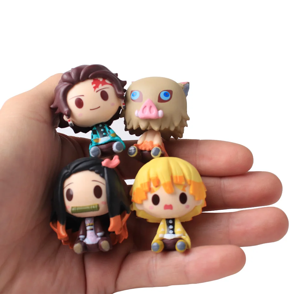 4pcs Anime Figure Demon Slayer Kimetsu No Yaiba Doll Tanjiro Nezuko Zenitsu Demon Slayer Kawaii Room Decoration Children's Toys