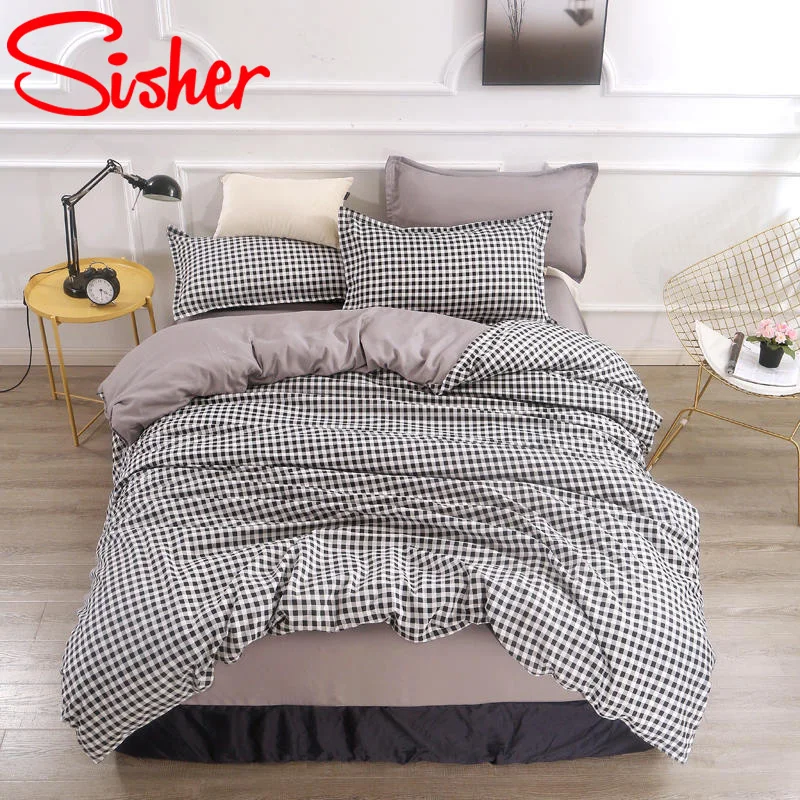 Комплект постельного белья в клетку королевского размера с мультяшным рисунком |