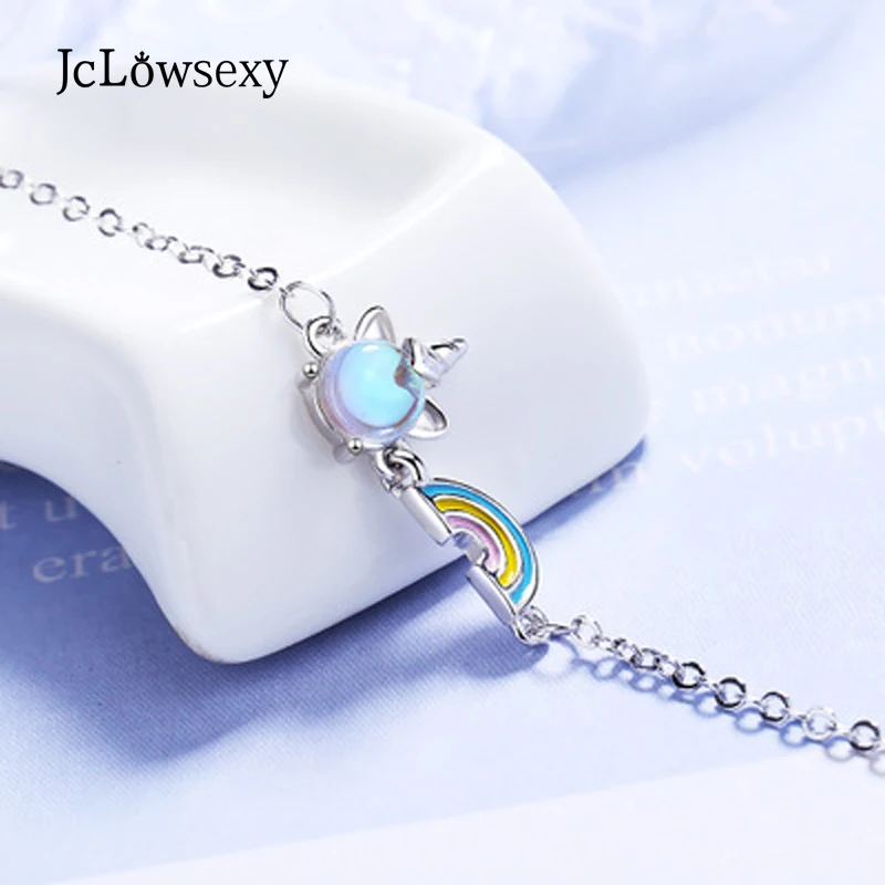 Jclowсексапильные новые корейские модные браслеты из стерлингового серебра 925 пробы и браслеты разноцветные лунные камни Единорог радужные браслеты Pulseira