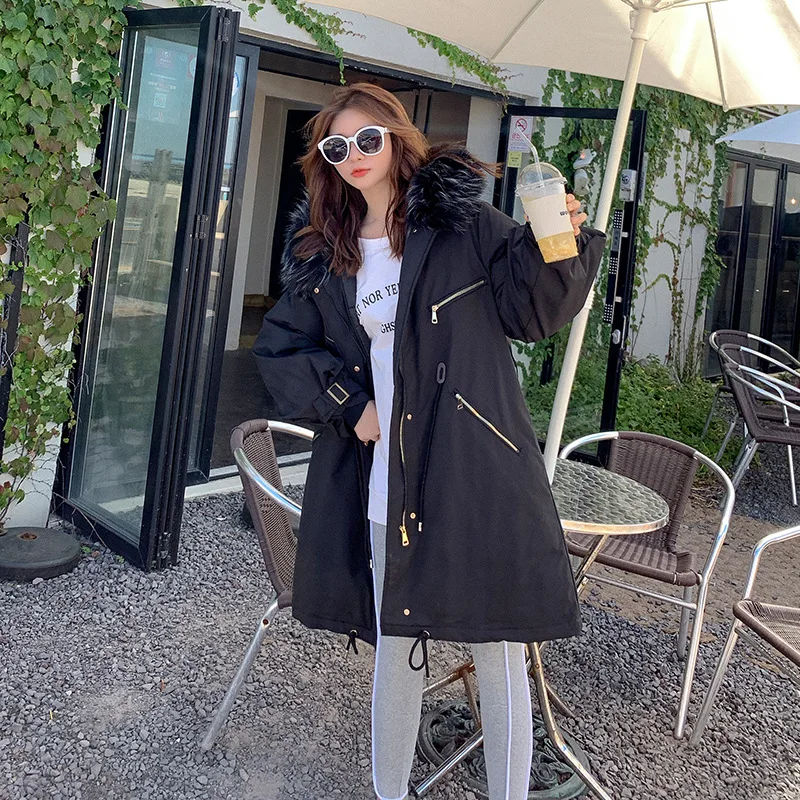 

2019 New Style down Jacket Cotton-padded Clothes Women's Korean-style Mid-length Loose-Fit Waist Hugging Parka Trench Coat Cotto