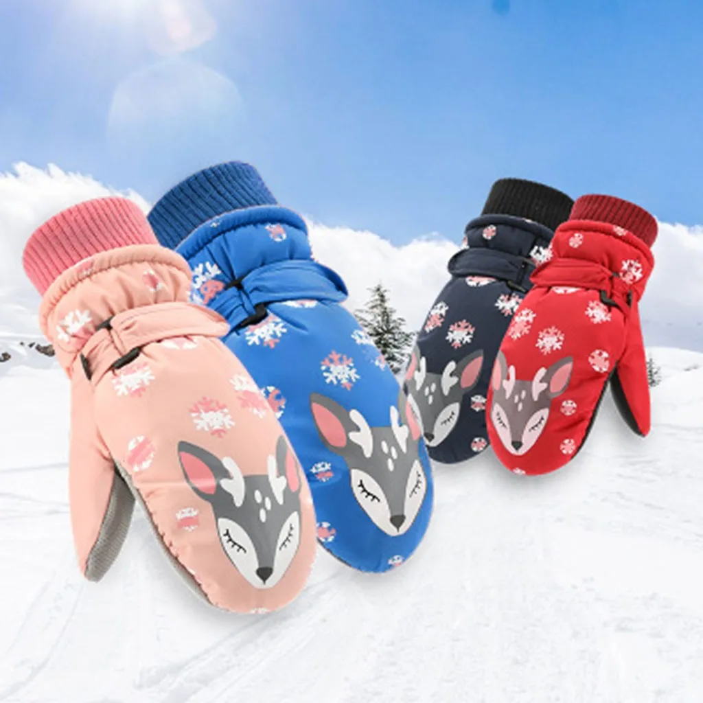 Детские варежки для мальчиков и девочек, зимние теплые водонепроницаемые ветрозащитные толстые лыжные перчатки с рисунком#4