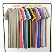 Женская свободная ночная рубашка из модала для беременных, однотонная, с круглым вырезом, с коротким рукавом, дышащая женская ночная рубашка большого размера, цветные ночные рубашки