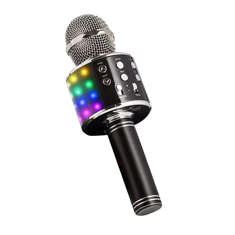 Светящийся Bluetooth беспроводной микрофон домашний караоке динамик микрофона ручной музыкальный рекордер караоке-Студия микрофон - Цвет: Black