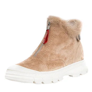 

SWONCO New Mink Fur Boots Women Winter Warm Shoes Front Zipper 2019 Female Black Casual Shoes Velvet Fur Ankle Boots For Womens