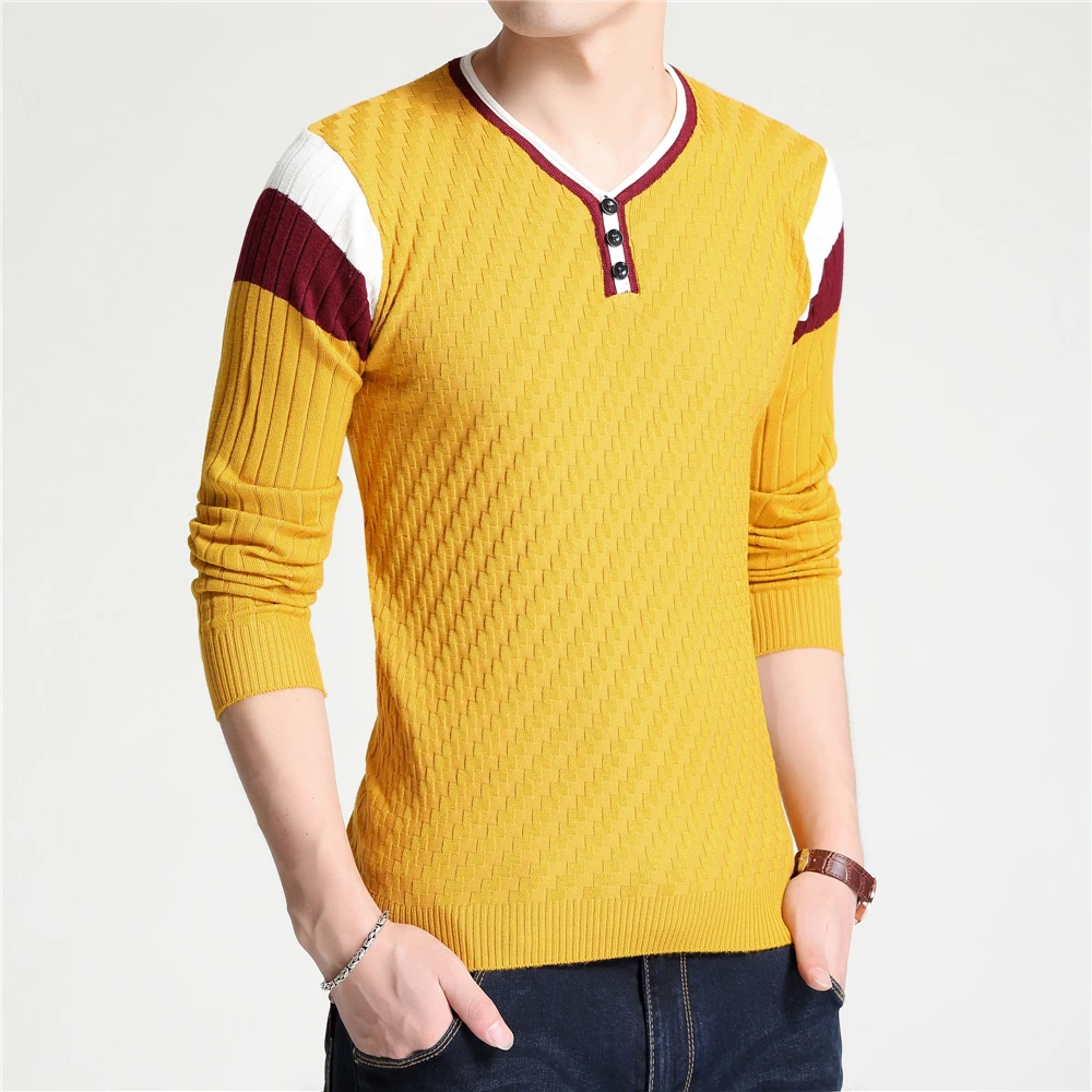 BROWON, брендовый свитер, осенний мужской свитер на пуговицах с v-образным вырезом, облегающий свитер, мужские эластичные вязаные свитера, вязаный пуловер для мужчин