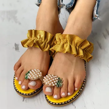 

2020 Hot Summer Flat Heel Women Ladies Sandals Toe Ring Bohemia Sandals Ananas Flat Shoe Outdoor Holiday Slides 35-43