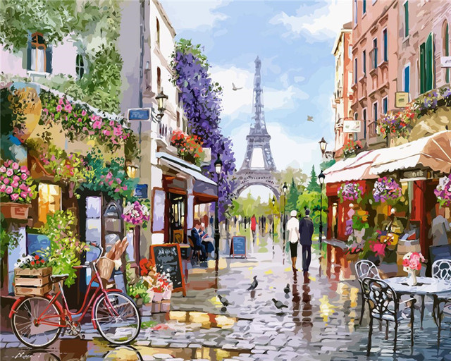 Diy Paint By Numbers For Adults City Tower Street Hand Paind Kit Canvas Oil Painting Landscape Living Room Decoration