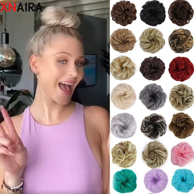 

Парик xnработы из синтетических волос, Новые резинки для волос, шиньон, эластичная лента, изготовленная из спутанных кудрявых волос, для булочек