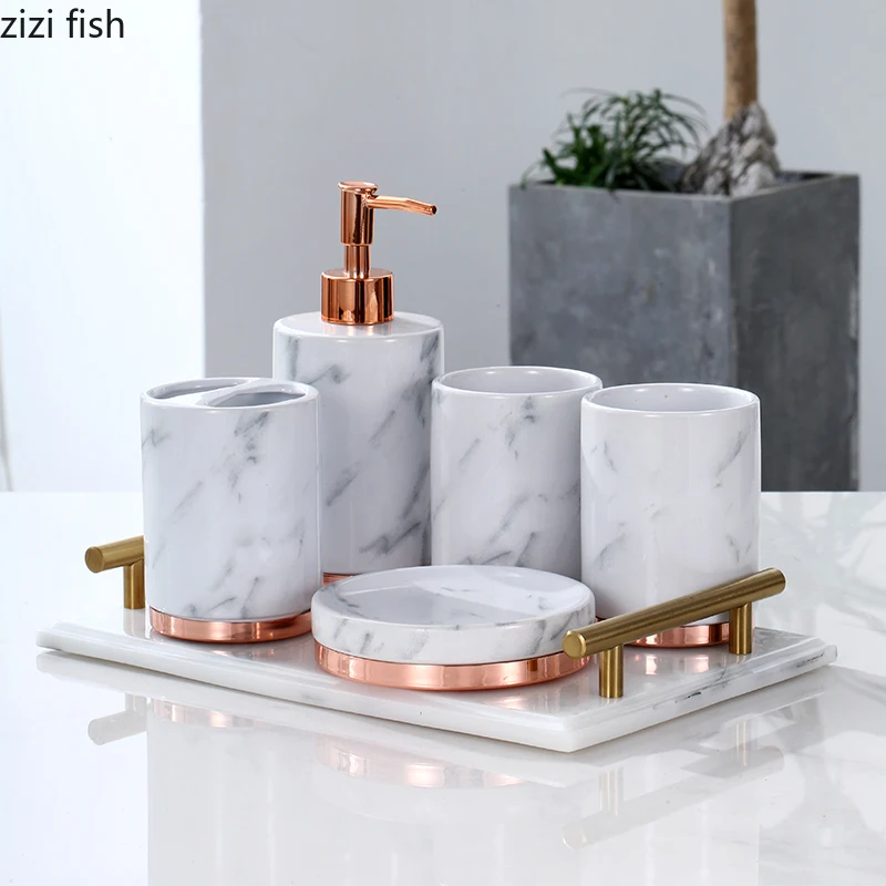 Imitation Marble Ceramic Bathroom Sets Soap Dispenser Bathroom Decoration Accessory Accessories Storage
