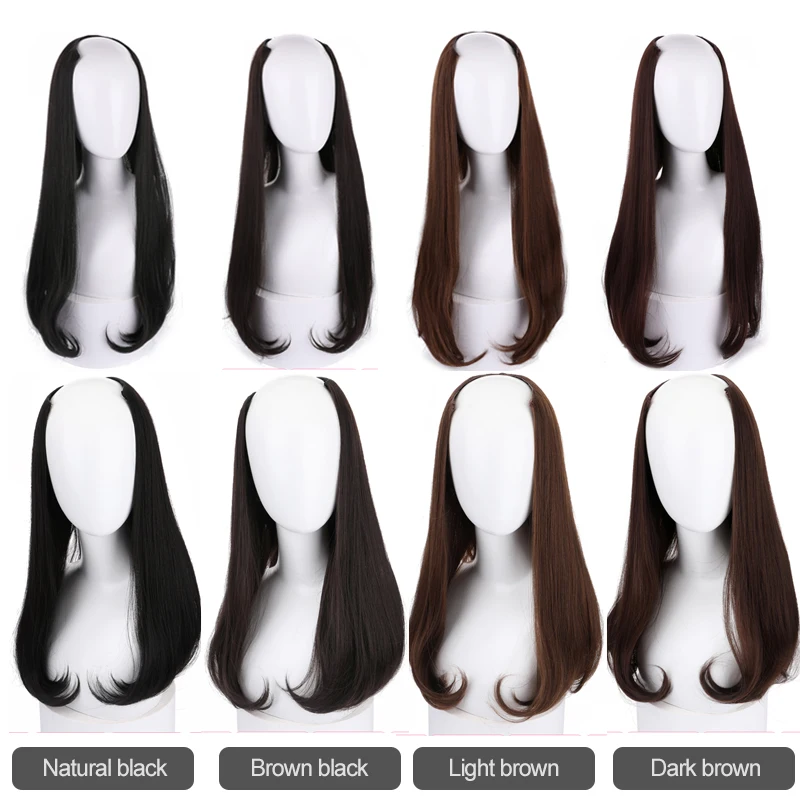 DIFEI Synthetic U Clip In One Piece Hair Extension Long Wavy Half Wig Hair Extension Natural Brown Hair Piece For Women Use DIFEI Synthetic U Clip In One Piece Hair Extension Long Wavy Half Wig Hair Extension Natural Brown Hair Piece For Women Use