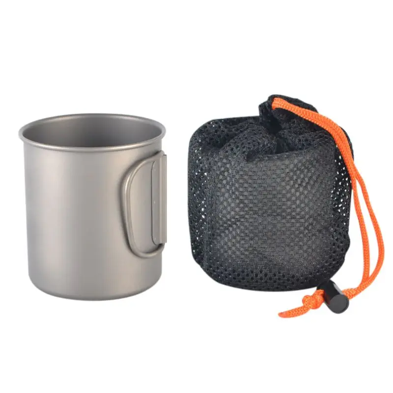 

Multi-function High-quality Titanium Cup Camping Outdoor Heating Mug Foldable Handle Titanium Pot With Lid 0738
