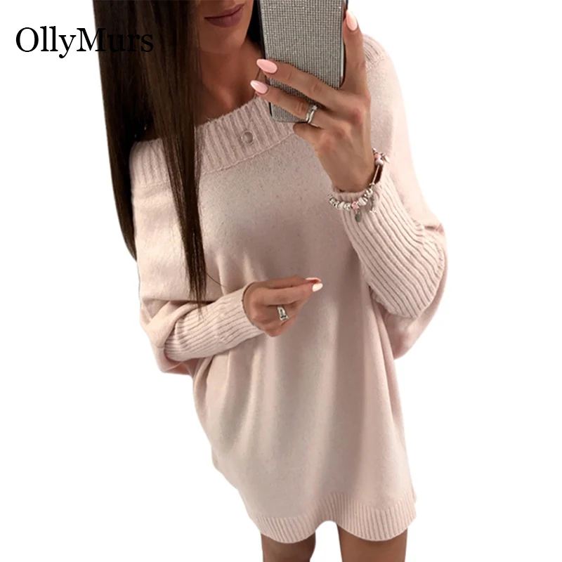 

Plus Size Loose Solid Mini Sweater Dress 2019 Autumn Knitwear Sexy Oversized Long Sleeve Knitted Casual Winter Dress Women
