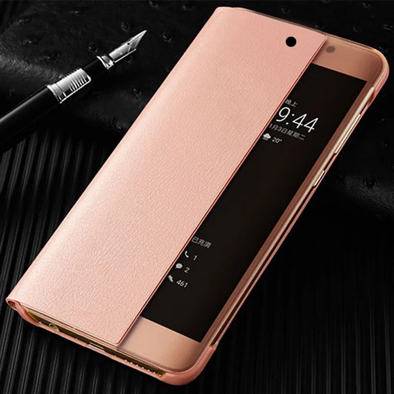 Для samsung Galaxy Note 8, 9, 10, S10 S9 S8 плюс A10 A20 A30 A50 A60 A70 A80 A90 чехол из кожи с окошком флип гибридные смарт-чехол - Цвет: Rose Gold